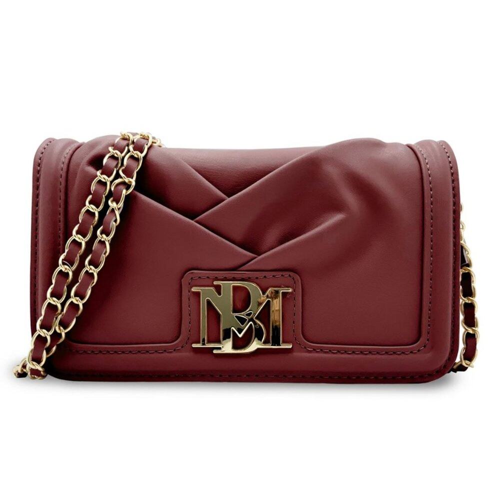 Badgley Mischka Women's Baguette Bag Chain Strap Monogram Burgundy Vegan Leather